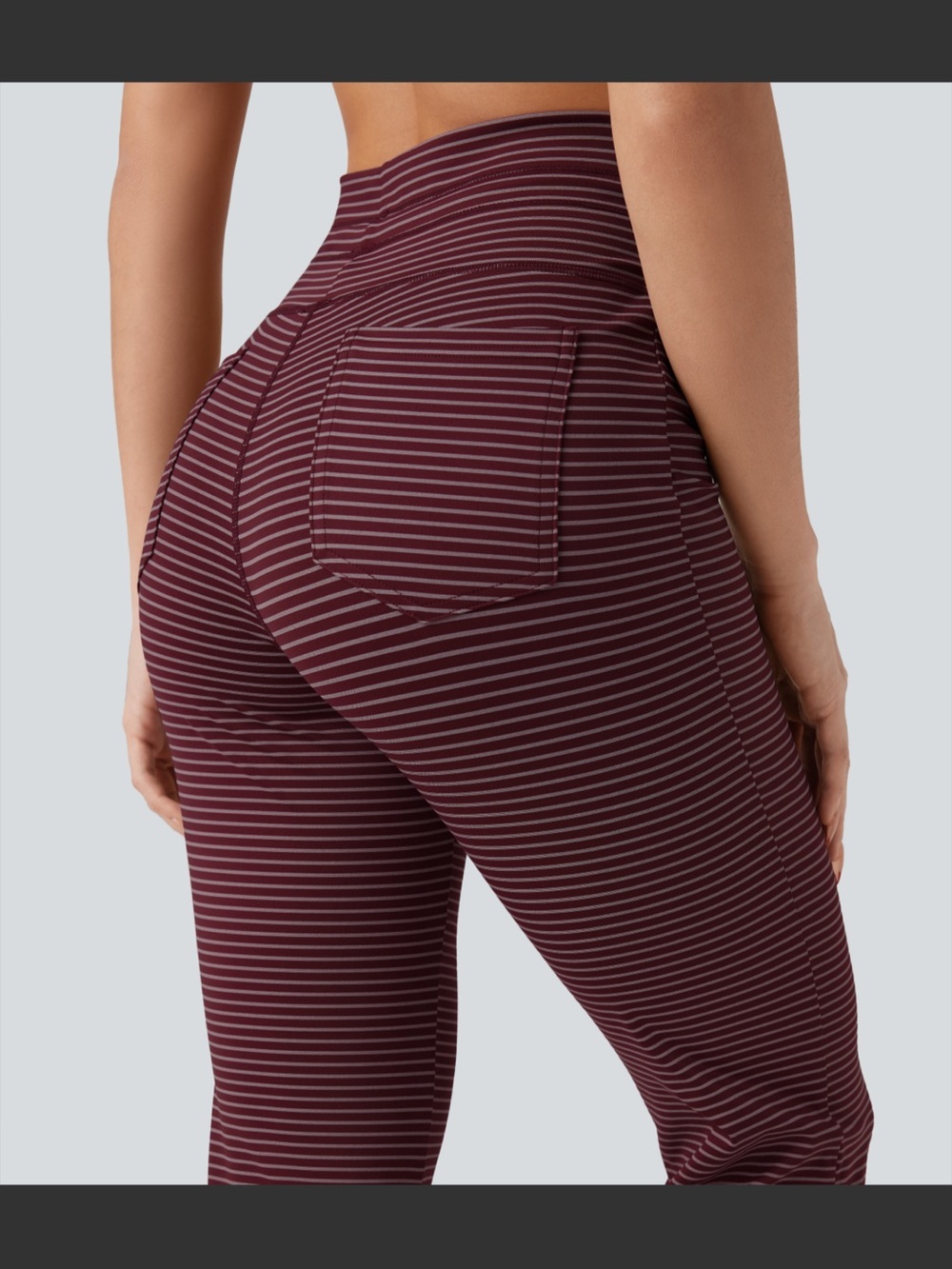 HALARA Burgundy & Black Striped Wide Leg Lounge Pants - Picture 5 of 7